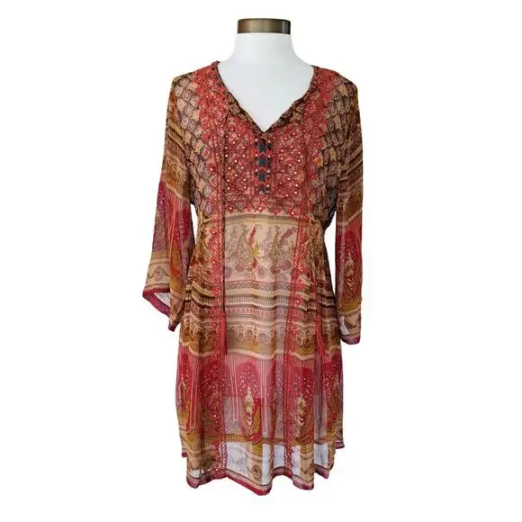 RAGA x Revolve Athena Tunic Mini Dress Embroidered Sheer Fall Floral Size Small - Picture 2 of 12